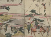 An illustration from Fifty-three Stations on the Tōkaidō Road (Tōkaidō gojūsantsugi ehon ekiro no suzu 東海道五十三次絵本駅路鈴) : [volume 1] (1840)