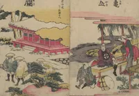 An illustration from Fifty-three Stations on the Tōkaidō Road (Tōkaidō gojūsantsugi ehon ekiro no suzu 東海道五十三次絵本駅路鈴) : [volume 2] (1840)