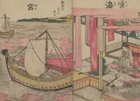 An illustration from Fifty-three Stations on the Tōkaidō Road (Tōkaidō gojūsantsugi ehon ekiro no suzu 東海道五十三次絵本駅路鈴) : [volume 2] (1840)