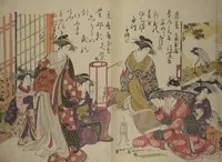 An illustration from A New Record Comparing the Handwriting of the Courtesans of the Yoshiwara (Yoshiwara keisei shin bijin jihitsu kagami) (1784)
