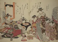 An illustration from A New Record Comparing the Handwriting of the Courtesans of the Yoshiwara (Yoshiwara keisei shin bijin jihitsu kagami) (1784)