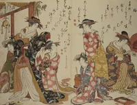An illustration from A New Record Comparing the Handwriting of the Courtesans of the Yoshiwara (Yoshiwara keisei shin bijin jihitsu kagami) (1784)