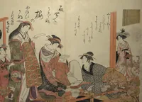 An illustration from A New Record Comparing the Handwriting of the Courtesans of the Yoshiwara (Yoshiwara keisei shin bijin jihitsu kagami) (1784)