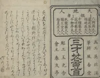 An illustration from One Hundred Comic Poems of the Flower, One of the Three Friends, Tsuki, the Moon, Yuki, the Snow, and Hana, the Flower (Sansai hana hyakushu) : [volume 1] (1828)