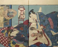 An illustration from Weighing the Goods of Love (Enshoku shinasadame) : [volume 1] (1830)