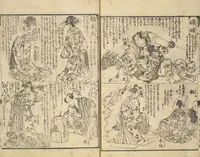 An illustration from Shibai kinmō zui : Volume 2 / Shikitei Sanba cho ; Katsukawa Shun'ei, Utagawa Toyokuni ga (1806)