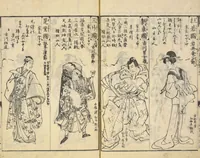 An illustration from Shibai kinmō zui : Volume 2 / Shikitei Sanba cho ; Katsukawa Shun'ei, Utagawa Toyokuni ga (1806)
