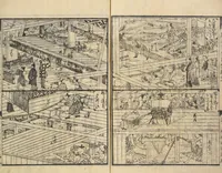 An illustration from Shibai kinmō zui : Volume 1 / Shikitei Sanba cho ; Katsukawa Shun'ei, Utagawa Toyokuni ga (1806)