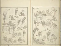 An illustration from Transmitting the Spirit, Revealing the Form of Things, Volume 1 to 15 of Hokusai Sketchbooks (Denshin kaishu: Hokusai manga, shohen - jugohen) (1848)