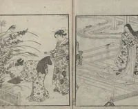 An illustration from Illustrated Book of Kyōka (comic poems) "Maple Bridge" (Ehon momiji bashi 絵本紅葉橋) (1790)