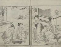 An illustration from Illustrated Book of Kyōka (comic poems) "Maple Bridge" (Ehon momiji bashi 絵本紅葉橋) (1790)