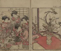 An illustration from Mirror of the Beautiful Women of the Yoshiwara Brothels (Seirō bijin awase sugata kagami) : [volume 2] (1776)