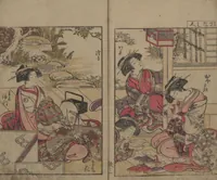 An illustration from Mirror of the Beautiful Women of the Yoshiwara Brothels (Seirō bijin awase sugata kagami) : [volume 2] (1776)