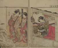 An illustration from Mirror of the Beautiful Women of the Yoshiwara Brothels (Seirō bijin awase sugata kagami) : [volume 2] (1776)