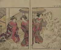 An illustration from Mirror of the Beautiful Women of the Yoshiwara Brothels (Seirō bijin awase sugata kagami) : [volume 2] (1776)