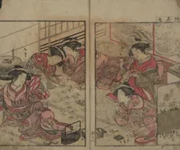 An illustration from Mirror of the Beautiful Women of the Yoshiwara Brothels (Seirō bijin awase sugata kagami) : [volume 2] (1776)