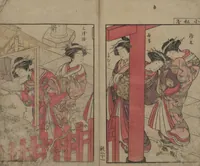 An illustration from Mirror of the Beautiful Women of the Yoshiwara Brothels (Seirō bijin awase sugata kagami) : [volume 2] (1776)