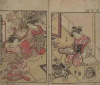 An illustration from Mirror of the Beautiful Women of the Yoshiwara Brothels (Seirō bijin awase sugata kagami) : [volume 2] (1776)