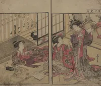 An illustration from Mirror of the Beautiful Women of the Yoshiwara Brothels (Seirō bijin awase sugata kagami) : [volume 2] (1776)