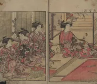 An illustration from Mirror of the Beautiful Women of the Yoshiwara Brothels (Seirō bijin awase sugata kagami) : [volume 2] (1776)