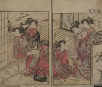 An illustration from Mirror of the Beautiful Women of the Yoshiwara Brothels (Seirō bijin awase sugata kagami) : [volume 2] (1776)