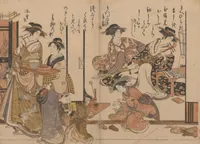 An illustration from Yoshiwara Courtesans : a New Mirror Comparing the Calligraphy of Beauties (Yoshiwara keisei: Shin bijin awase jihitsu kagami) (1784)