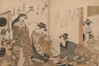 An illustration from Yoshiwara Courtesans : a New Mirror Comparing the Calligraphy of Beauties (Yoshiwara keisei: Shin bijin awase jihitsu kagami) (1784)