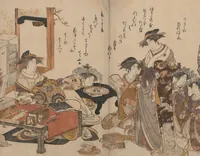 An illustration from Yoshiwara Courtesans : a New Mirror Comparing the Calligraphy of Beauties (Yoshiwara keisei: Shin bijin awase jihitsu kagami) (1784)