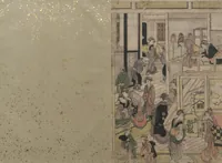 An illustration from New Year's Day at the Ogiya Seiro (Yoshiwara yūkaku no kei 吉原遊郭の景) (1811)
