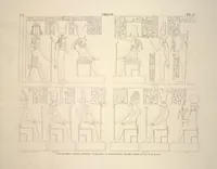 An illustration from Monuments de l'Égypte et de la Nubie, d'après les dessins exécutés sur les lieux sous la direction de Champollion-le-jeune, et les descriptions autographes qu'il en a rédigées; pub. sous les auspices de M. Guizot et de M. Thiers ... par une commission spéciale. Planches (1835)