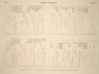 An illustration from Monuments de l'Égypte et de la Nubie, d'après les dessins exécutés sur les lieux sous la direction de Champollion-le-jeune, et les descriptions autographes qu'il en a rédigées; pub. sous les auspices de M. Guizot et de M. Thiers ... par une commission spéciale. Planches (1835)