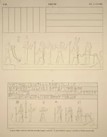 An illustration from Monuments de l'Égypte et de la Nubie, d'après les dessins exécutés sur les lieux sous la direction de Champollion-le-jeune, et les descriptions autographes qu'il en a rédigées; pub. sous les auspices de M. Guizot et de M. Thiers ... par une commission spéciale. Planches (1835)