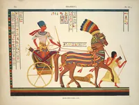 An illustration from Monuments de l'Égypte et de la Nubie, d'après les dessins exécutés sur les lieux sous la direction de Champollion-le-jeune, et les descriptions autographes qu'il en a rédigées; pub. sous les auspices de M. Guizot et de M. Thiers ... par une commission spéciale. Planches (1835)