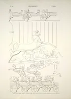 An illustration from Monuments de l'Égypte et de la Nubie, d'après les dessins exécutés sur les lieux sous la direction de Champollion-le-jeune, et les descriptions autographes qu'il en a rédigées; pub. sous les auspices de M. Guizot et de M. Thiers ... par une commission spéciale. Planches (1835)