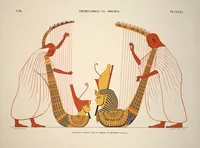 An illustration from Monuments de l'Égypte et de la Nubie, d'après les dessins exécutés sur les lieux sous la direction de Champollion-le-jeune, et les descriptions autographes qu'il en a rédigées; pub. sous les auspices de M. Guizot et de M. Thiers ... par une commission spéciale. Planches (1835)