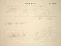 An illustration from Monuments de l'Égypte et de la Nubie, d'après les dessins exécutés sur les lieux sous la direction de Champollion-le-jeune, et les descriptions autographes qu'il en a rédigées; pub. sous les auspices de M. Guizot et de M. Thiers ... par une commission spéciale. Planches (1835)