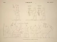Picture 464 of 510 from Monuments de l'Égypte et de la Nubie, d'après les dessins exécutés sur les lieux sous la direction de Champollion-le-jeune, et les descriptions autographes qu'il en a rédigées; pub. sous les auspices de M. Guizot et de M. Thiers ... par une commission spéciale. Planches (1835), leaf 465