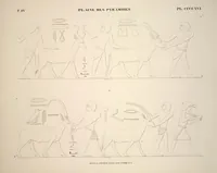 An illustration from Monuments de l'Égypte et de la Nubie, d'après les dessins exécutés sur les lieux sous la direction de Champollion-le-jeune, et les descriptions autographes qu'il en a rédigées; pub. sous les auspices de M. Guizot et de M. Thiers ... par une commission spéciale. Planches (1835)