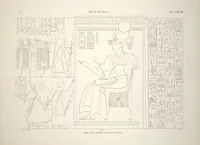 An illustration from Monuments de l'Égypte et de la Nubie, d'après les dessins exécutés sur les lieux sous la direction de Champollion-le-jeune, et les descriptions autographes qu'il en a rédigées; pub. sous les auspices de M. Guizot et de M. Thiers ... par une commission spéciale. Planches (1835)