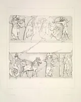 An illustration from Monument de Ninive, découvert et décrit par M.P.E. Botta; mesuré et dessiné par M.E. Flandin. Ouvrage publié par ordre du gouvernement sous les auspices de M. le ministre de l'intérieur et sous la direction d'une commission de l'Institut (1849)