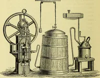 An illustration from The confectioners' hand-book and practical guide to the art of sugar boiling in all its branches : the manufacture of creams, fondants, liqueurs, pastilles, jujubes (gelatine and gum), comfits, lozenges (plain and medicated), chocolate, chocolate creams, drops, bars, &c; American caramels, ice creams and moulded ices of every description : jams, jellies and marmalades (by fire and steam). Preserved and crystalized fruits, candied peel, English and Scotch pastry, cordials and syrups for American hot & iced beverages. Aerated waters of every description, by hand and machine, for bottle, syphon, or fountain, ginger beer, horehound, and other fermented beers. The recipes are accompanied with full and clear instructions in every branch. Every information about colours and flavours; the best to use and how to make them. Useful notes on machinery for every purpose, and about one hundred illustrations. (1883)