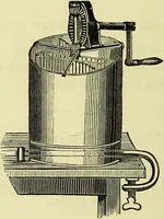 An illustration from The confectioners' hand-book and practical guide to the art of sugar boiling in all its branches : the manufacture of creams, fondants, liqueurs, pastilles, jujubes (gelatine and gum), comfits, lozenges (plain and medicated), chocolate, chocolate creams, drops, bars, &c; American caramels, ice creams and moulded ices of every description : jams, jellies and marmalades (by fire and steam). Preserved and crystalized fruits, candied peel, English and Scotch pastry, cordials and syrups for American hot & iced beverages. Aerated waters of every description, by hand and machine, for bottle, syphon, or fountain, ginger beer, horehound, and other fermented beers. The recipes are accompanied with full and clear instructions in every branch. Every information about colours and flavours; the best to use and how to make them. Useful notes on machinery for every purpose, and about one hundred illustrations. (1883)