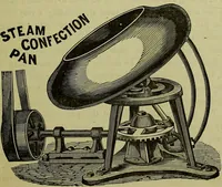 An illustration from The confectioners' hand-book and practical guide to the art of sugar boiling in all its branches : the manufacture of creams, fondants, liqueurs, pastilles, jujubes (gelatine and gum), comfits, lozenges (plain and medicated), chocolate, chocolate creams, drops, bars, &c; American caramels, ice creams and moulded ices of every description : jams, jellies and marmalades (by fire and steam). Preserved and crystalized fruits, candied peel, English and Scotch pastry, cordials and syrups for American hot & iced beverages. Aerated waters of every description, by hand and machine, for bottle, syphon, or fountain, ginger beer, horehound, and other fermented beers. The recipes are accompanied with full and clear instructions in every branch. Every information about colours and flavours; the best to use and how to make them. Useful notes on machinery for every purpose, and about one hundred illustrations. (1883)