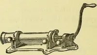An illustration from The confectioners' hand-book and practical guide to the art of sugar boiling in all its branches : the manufacture of creams, fondants, liqueurs, pastilles, jujubes (gelatine and gum), comfits, lozenges (plain and medicated), chocolate, chocolate creams, drops, bars, &c; American caramels, ice creams and moulded ices of every description : jams, jellies and marmalades (by fire and steam). Preserved and crystalized fruits, candied peel, English and Scotch pastry, cordials and syrups for American hot & iced beverages. Aerated waters of every description, by hand and machine, for bottle, syphon, or fountain, ginger beer, horehound, and other fermented beers. The recipes are accompanied with full and clear instructions in every branch. Every information about colours and flavours; the best to use and how to make them. Useful notes on machinery for every purpose, and about one hundred illustrations. (1883)