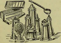 An illustration from The confectioners' hand-book and practical guide to the art of sugar boiling in all its branches : the manufacture of creams, fondants, liqueurs, pastilles, jujubes (gelatine and gum), comfits, lozenges (plain and medicated), chocolate, chocolate creams, drops, bars, &c; American caramels, ice creams and moulded ices of every description : jams, jellies and marmalades (by fire and steam). Preserved and crystalized fruits, candied peel, English and Scotch pastry, cordials and syrups for American hot & iced beverages. Aerated waters of every description, by hand and machine, for bottle, syphon, or fountain, ginger beer, horehound, and other fermented beers. The recipes are accompanied with full and clear instructions in every branch. Every information about colours and flavours; the best to use and how to make them. Useful notes on machinery for every purpose, and about one hundred illustrations. (1883)