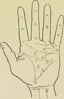 Picture 23 of 32 from A manual of cheirosophy : being a complete practical handbook of the twin sciences of cheirognomy and cheiromancy, by means whereof the past, the present, and the future may be read in the formations of the hands ; preceded by an introductory argument upon the science of cheirosophy and its claims to rank as a physical science / by Ed. Heron-Allen ; with full-page and other illustrations by Rosamund Brunel Horsley. (1885), leaf 272