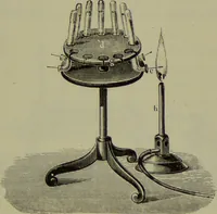 An illustration from Spectrum analysis in its application to terrestrial substances, and the physical constitution of the heavenly bodies / familiarly explained by H. Schellen ; translated from the second enlarged and revised German edition by Jane and Caroline Lassell ; edited with notes by William Huggins ; with numerous woodcuts and coloured plates, and Ångström's and Kirchhoff's maps. (1872)