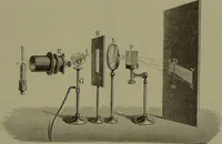 An illustration from Spectrum analysis in its application to terrestrial substances, and the physical constitution of the heavenly bodies / familiarly explained by H. Schellen ; translated from the second enlarged and revised German edition by Jane and Caroline Lassell ; edited with notes by William Huggins ; with numerous woodcuts and coloured plates, and Ångström's and Kirchhoff's maps. (1872)