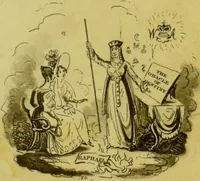 An illustration from Raphael's witch!!! or the oracle of the future / by the author of the Prophetic Messenger, with ten coloured designs on copper by R. Cruikshank and the author, and a piece of music by Blewitt. (1831)