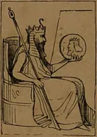 An illustration from L'art de tirer les cartes : révélations complètes sur les destinées au moyen des cartes et des tarots d'après les méthodes les plus certaines, suivis d'un jeu des patiences / par Johannès Trismégiste [i.e. Lorambert]. Orné de 150 figures. (1845)